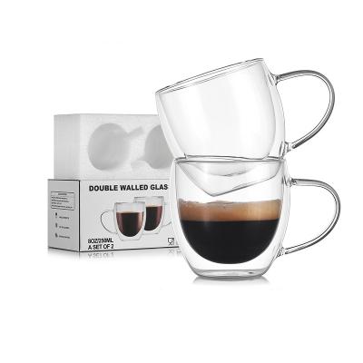 China Sustainable Household Double Layer Milk Juice Water Glass Transparent Coffee Mug Set for sale