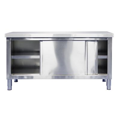 China Hot sale restaurant and high quality stainless steel double doors storage kitchen table work bench with drawers for sale