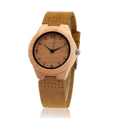 China Power Reserve Best Discount Price Natural Wood Leather Strap Wristwatches Ready To Ship for sale