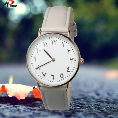 China Day/Date Fashion Arabic Numbers 200 Gauges Mens Womens Watch Genuine Leather Watch OEM for sale