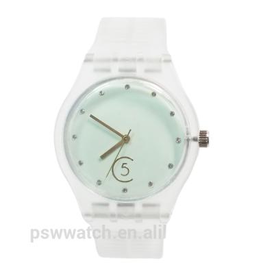 China Lady Watch Colorful Plastic Automatic Silicone Watch Fancy Date Transparent Watch for sale