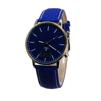 China High Quality Solar Charged Blue Leather Solar Automatic Date Watches Men for sale