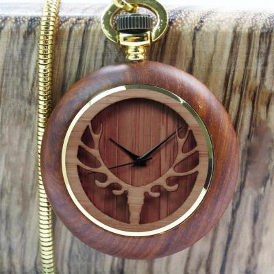 China Fashion Pocket Art Watch Handcrafted Wooden Case Modern Pocket Watches for sale