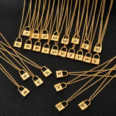 China Wholesale 2022 New Product Amazon 26 Letter Stainless Steel Necklace Gift English Initial Laser Black Lock Clavicle Chain for sale