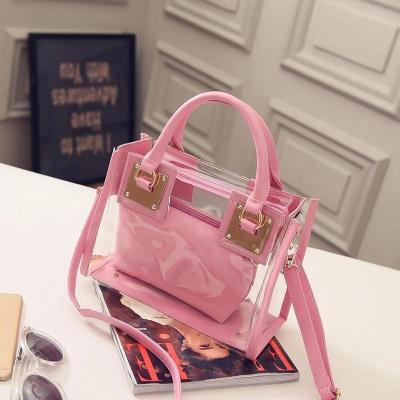 China High Quality 2 Piece Handbag Set Women Fashion Shoulder Bag Jelly Clutch Purse Transparent Clear Handbag for sale