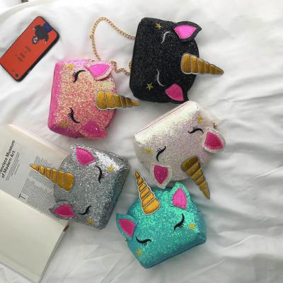 China Daily Life Mini Bag Kids Sequin Chain Purses Fashion Girls Bling Glitter Unicorn Cross - Body Bags for sale