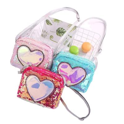 China High Quality Mini Cute Sequin Heart Shape Children Handbags Babies Shoulder Bag Messenger Bags Kids Purses for sale