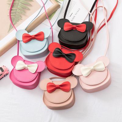 China 2021newly high quality bow girls pinch children's PU cross - cute body bag mouse for little girls kids popular purses for sale