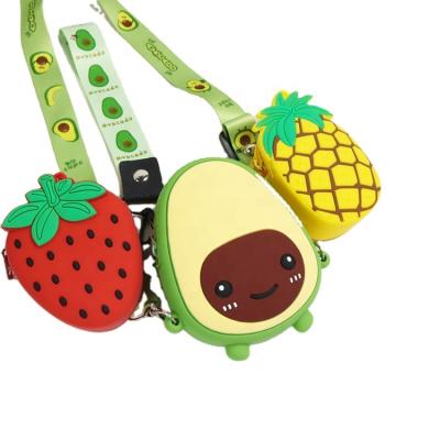 China High Quality Cute Cartoon Fruit Silicone Animal Coin Purse,Pocket Wallet Case,Rubber Silicone Storage Case Bag With Long Strap for sale