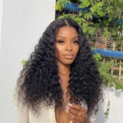 China Soft Straight Thick Shedding Barely Curly Virgin Hair Water Wave 36 Inch Human Hair HD Lace Frontal Wigs For Women for sale