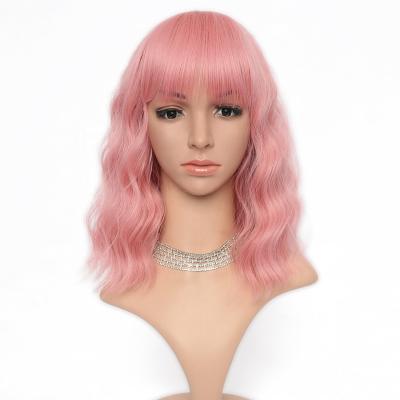 China 2021 New Ombre Bang Women's Soft Smooth Thick Shedding Pink Synthetic Barely Highlighted Afro Cosplay Wigs for sale