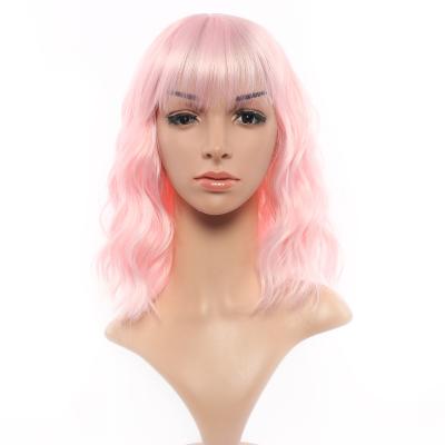 China 2021 New Ombre Bang Women's Soft Smooth Thick Shedding Pink Synthetic Barely Highlighted Afro Cosplay Wigs for sale