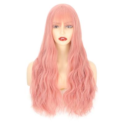 China Fast Shipping Barely Shedding Soft Smooth Thick Body Wave Women Long Lace Front Synthetic Hair Wigs With Bang for sale