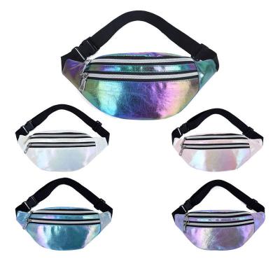 China Custom Newest Water Proof Women Holographic Laser Chest Waist Bag Silver Fanny Pack for sale