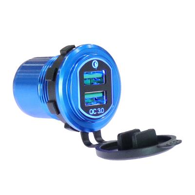 China Hot Sales Car Boat Bus Truck Marine Motorcycle Dual USB Ports 12V QC3.0 Fast Charging Car Charger Adapter with LED Lighting for sale