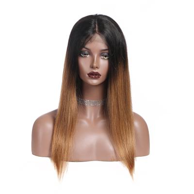 China Brazilian Remy 4*4 Lace Closure Wig Ombre Wave 1B/4/27 Lace Front Human Hair Wigs Baby Silky Straight With Bleached Knots for sale