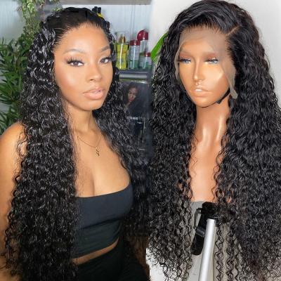 China Brazilian Water Wave 100% Virgin Cuticle Aligned Human Hair Transparent Swiss Lace Wig HD Lace Front Human Hair Wigs For Black Women for sale