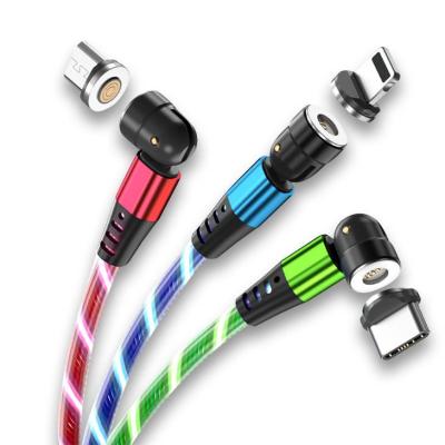 China High Quality Magnetic Attraction 3in1Rotary Braided Flow Cable Wholesale Braided Flow Cable USB Luminous Ignition Cable for iphone usb cable for sale