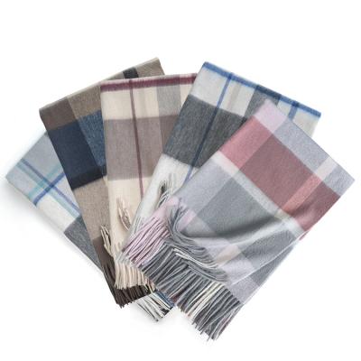 China Business Gift Winter Men Unisex Women Checked 100% Pure Wool Scarf for sale