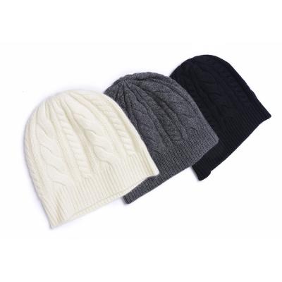 China 2020 100% cashmere knitted JOINT beanie hats simple wholesale custom made soft blue cashmere beanie men's beanie hats for sale