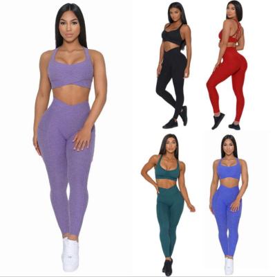 China Breathable Hot Fitness And Yoga Wear Sports Gym Fitness Sets Rings Cross Strapless Bra+Leggings Set Women for sale