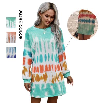 China Autumn Women Tie Dye Crew New Arrival Casual Anti-wrinkle Long Sleeve Winter Hoodie Sweatshirt Oversized Dress for sale