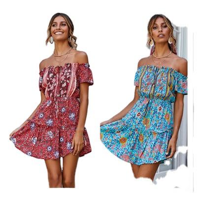 China New Hot Sale Anti-Static New Dress Off The Shoulder Summer Beach Floral Print Bohemian Dress for sale