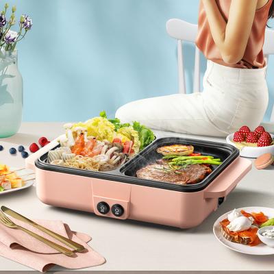 China Easily Cleaned Easily Cleaned Mini Hot Pot Grilling, One Pan Frying-Shabu-Roasting Dual-Purpose Electric Grill Dormitory Household Washable Grill Pan for sale