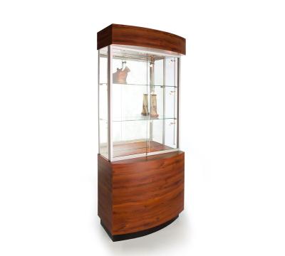 China Movable Tall Shop Display Cabinets Windsor Mahogany Laminate With Silver Frame for sale