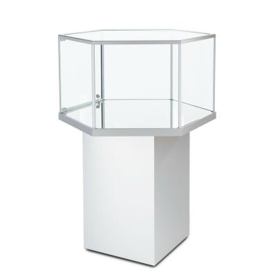 China Free Standing Hexagonal Lighted Display Cabinet Floor Display Cases For Jewelry for sale