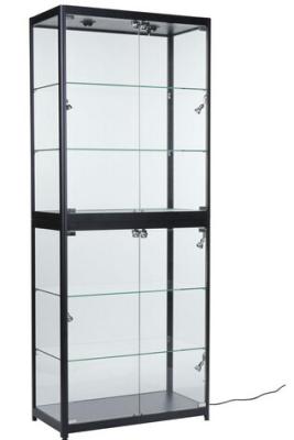 China Top & Side Lighted Vertical Glass Display Case , Glass Display Wall Cabinet With Wheel for sale