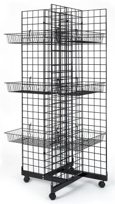 China 4 Sided Retail Display Racks Merchandising Shelves With 12 Baskets for sale