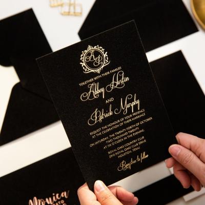 China Custom Europe Elegant Wedding Menu Cards Unique Black Velvet Invitation Wedding Cards for sale