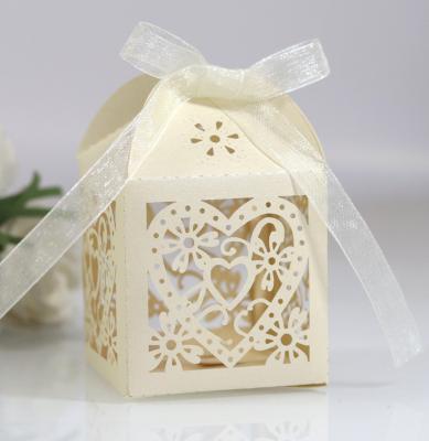 China Handmade Shimmer Paper Laser Cut Paper Box Wedding Favor Heart Shape Gift Box Candy Package Box for sale