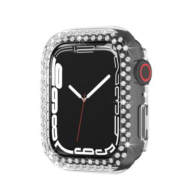 China Factory Price Easy Wholesale New Products Dual Line Diamond Mounted PC Protect Case Cover Shell Sleeve For Apple Watch 7 for sale