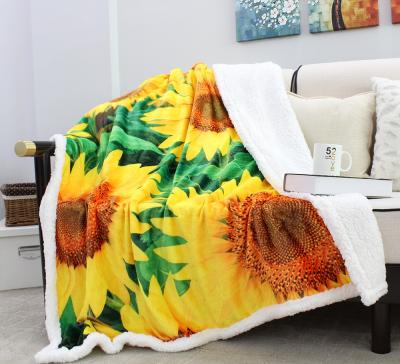 China Sunflower Sherpa Single Plush Blanket Plush Smooth Smooth Soft Throw Blanket For Chair Bed Office Women Traveling Camping Gift for sale