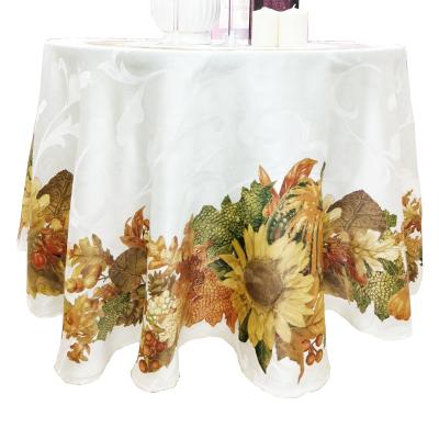 China Poly Style American Pumpkin Thanksgiving/Cotton Damask Jacquard Round Tablecloth Restaurant Table Cover for sale