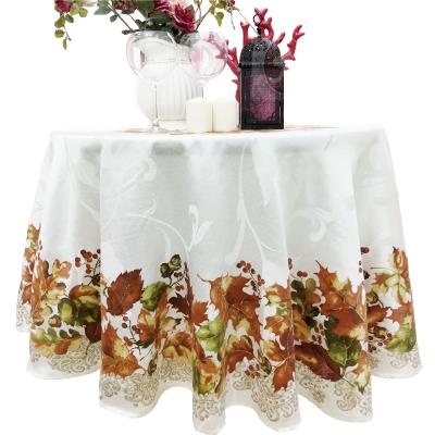 China American style leaves decorated printed table clothes round on damask for thanksgiving for sale