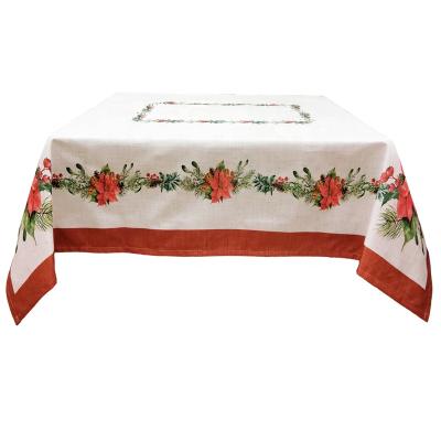 China Cotton Canvas Outdoor Tablecloth Waterproof Picnic Poinsettia Printed Luxury Table Cover for sale