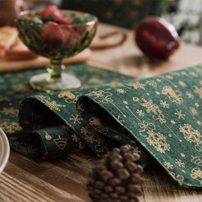 China American style Christmas bell snowflakes linen tablecloth metallic print green red green cotton gingle table cover for sale