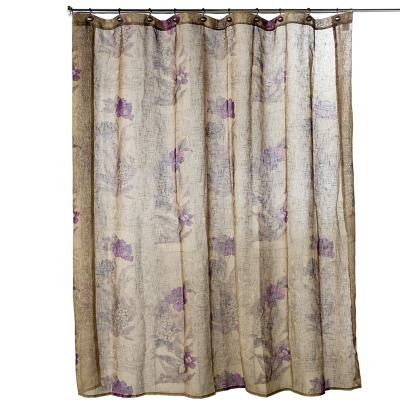 China Sustainable Printing Luxury Fabric Flower Design Sheer Shower Curtain With Hooks for sale