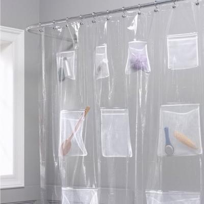 China Sustainable Transparent PEVA Shower Curtain With 12 Pockets Bath Curtain for sale