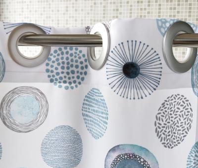 China Sustainable Blue White Dots Plastic Hookless Grommet Shower Curtain High Quality Bathroom for sale