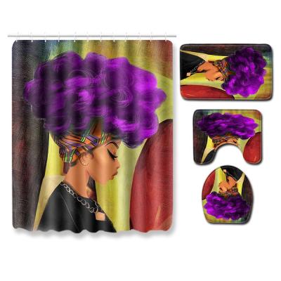 China Sustainable Africa Girl With Purple Hair 3D Printed Bathroom Set 4pc Set for sale