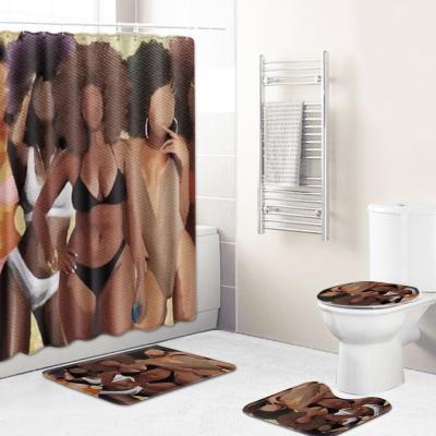 China Sustainable 3D African Shower Curtain And Modern Bath Cover Set 4pc Set for sale