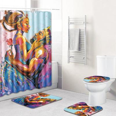 China Viable Sexy Queen and King African American Couples Shower Curtain Bathroom Sets for sale