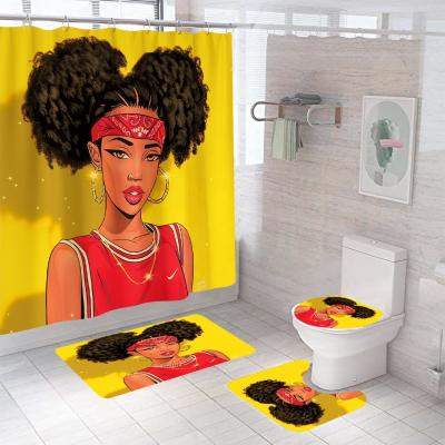 China Sustainable Black Girl Magic Bathroom Rugs And Blankets Sets With Shower Curtain African American for sale