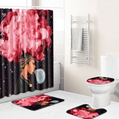 China Sustainable New Design OEM 4 Pieces Waterproof Bathroom Deco Color Women Art African American Shower Curtains for sale