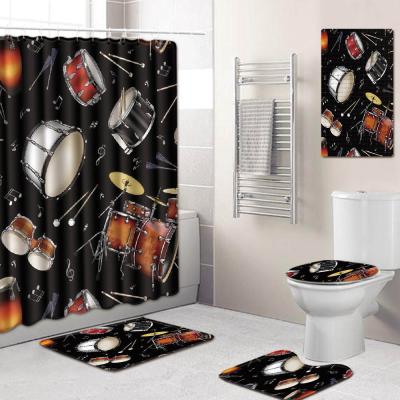 China Sustainable Drums 3D Printed Bathroom Shower Curtain And Bath Mat Set for sale