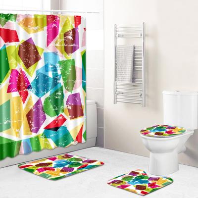 China Sustainable Bright Color Style Shower Curtain With 4pc Bath Mat Sets For Bathroom for sale